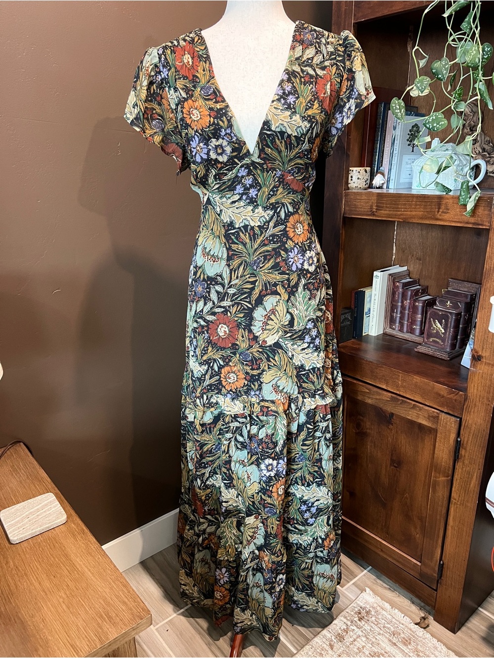Floral Maxi Dress in Black, Green, and Orange